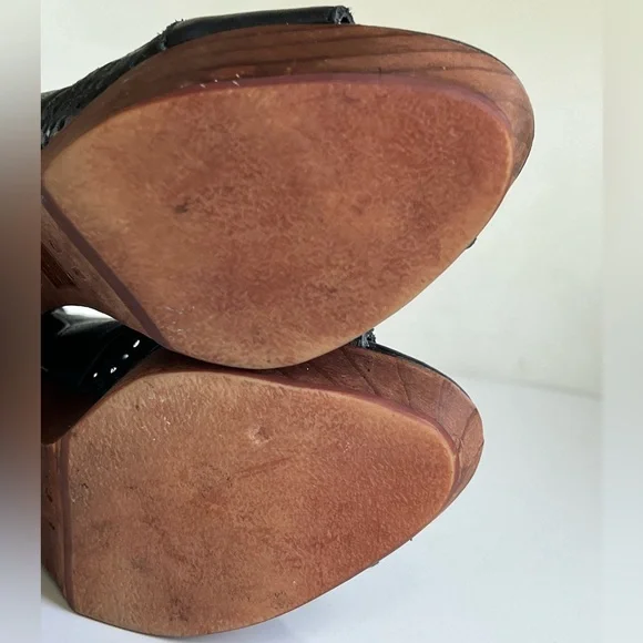 Free People Black Leather Mules with Brown Heels - Picture 12 of 15